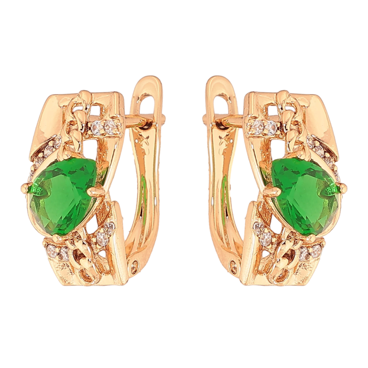 Сережки Xuping колір Позолота 18К англійський замок "Візерунок із зеленими кристалами" фото №18 Сережки Xuping колір Позолота 18К англійський замок "Візерунок із зеленими кристалами" фото №18