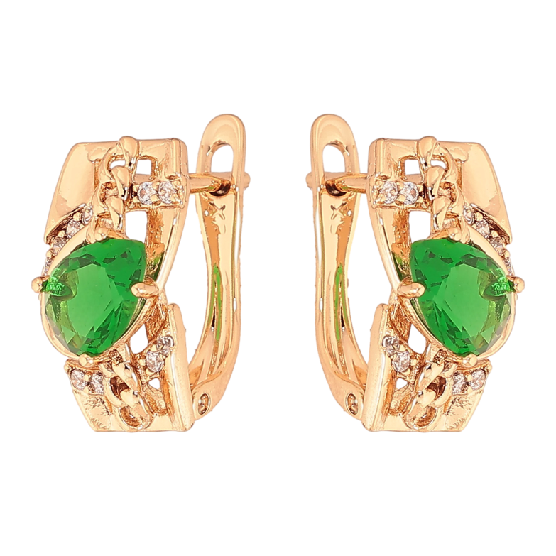 Серьги Xuping цвет Позолота 18К английский замок "Узор с зелеными кристаллами" фото №1 Серьги Xuping цвет Позолота 18К английский замок "Узор с зелеными кристаллами" фото №1