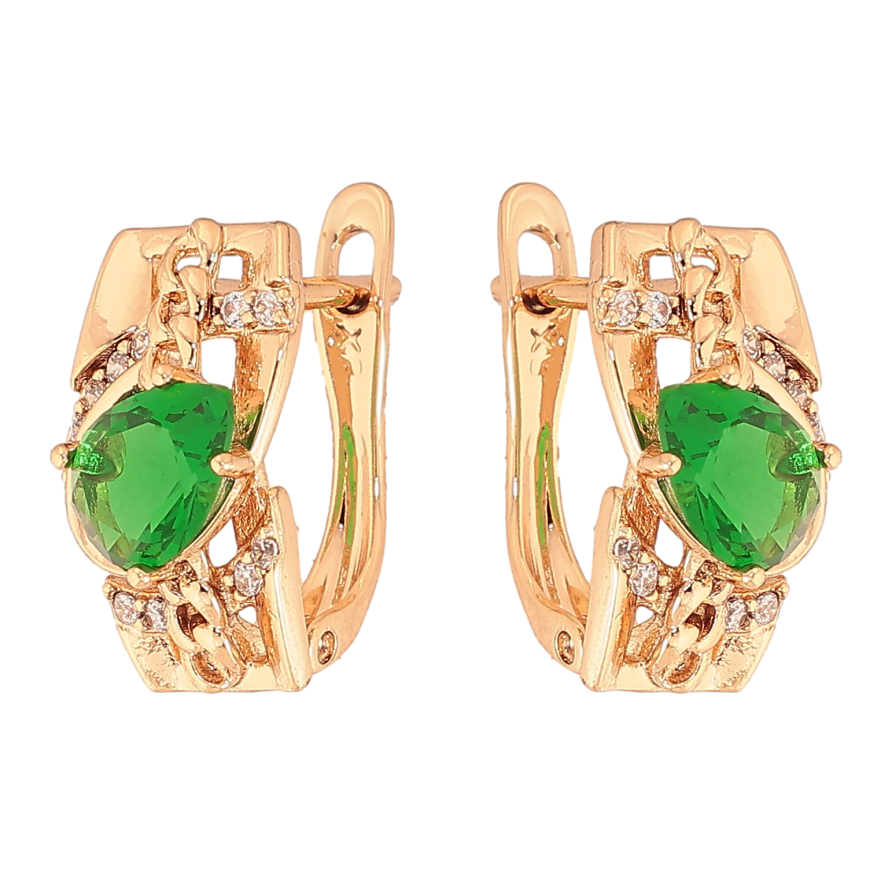 Сережки Xuping колір Позолота 18К англійський замок "Візерунок із зеленими кристалами" фото №1 Сережки Xuping колір Позолота 18К англійський замок "Візерунок із зеленими кристалами" фото №1