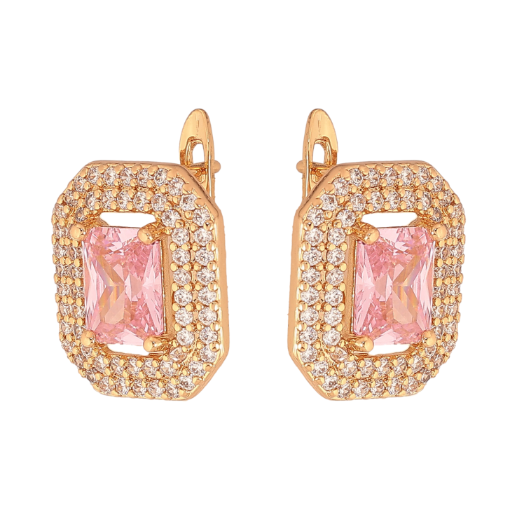 Сережки Xuping колір Позолота 18К англійський замок "Рожеві кристали з інкрустацією" фото №8 Сережки Xuping колір Позолота 18К англійський замок "Рожеві кристали з інкрустацією" фото №8