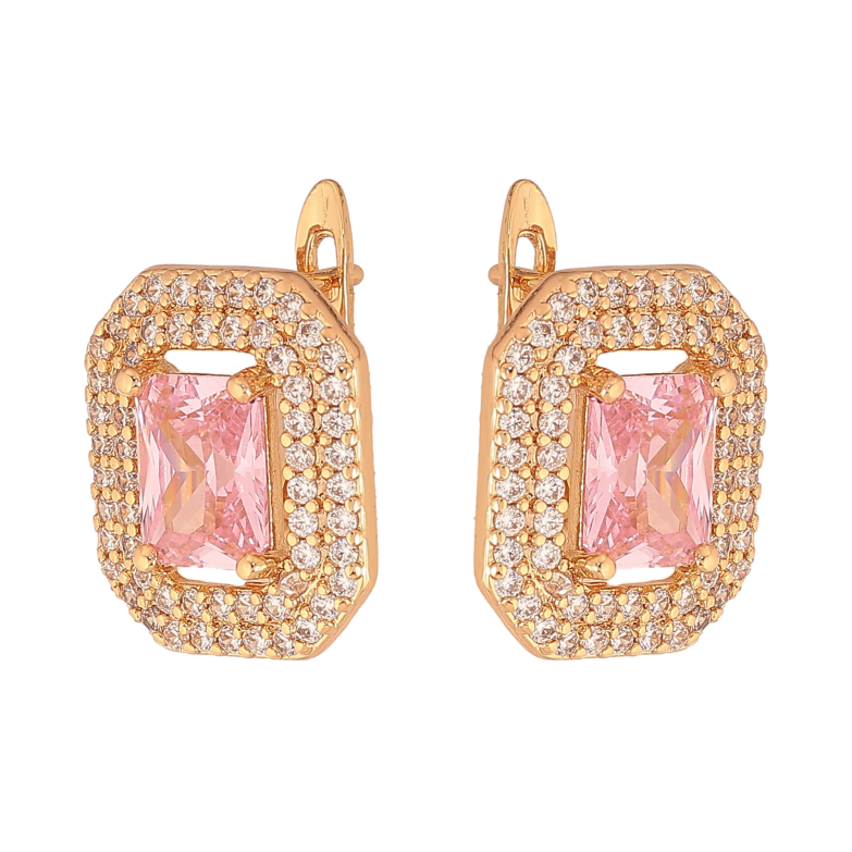 Сережки Xuping колір Позолота 18К англійський замок "Рожеві кристали з інкрустацією" фото №1 Сережки Xuping колір Позолота 18К англійський замок "Рожеві кристали з інкрустацією" фото №1