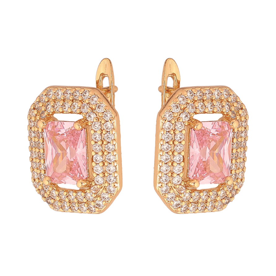 Сережки Xuping колір Позолота 18К англійський замок "Рожеві кристали з інкрустацією" фото №1 Сережки Xuping колір Позолота 18К англійський замок "Рожеві кристали з інкрустацією" фото №1