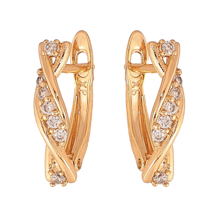 Серьги Xuping цвет Позолота 18К английский замок "Узор с кристаллами" фото №24