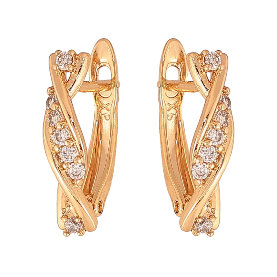 Серьги Xuping цвет Позолота 18К английский замок "Узор с кристаллами" фото №1