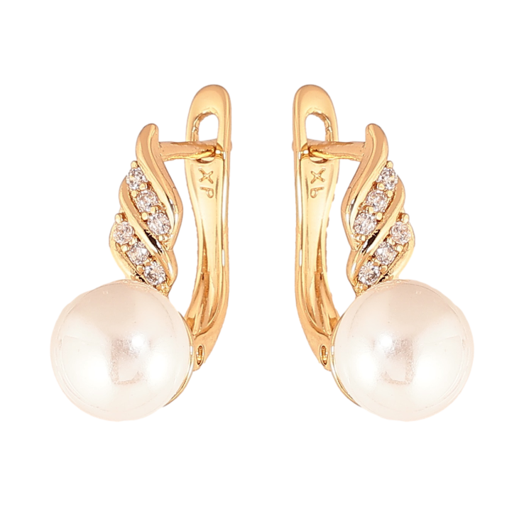 Серьги Xuping цвет Позолота 18К английский замок "Узор с кристаллами и жемчугом" фото №23