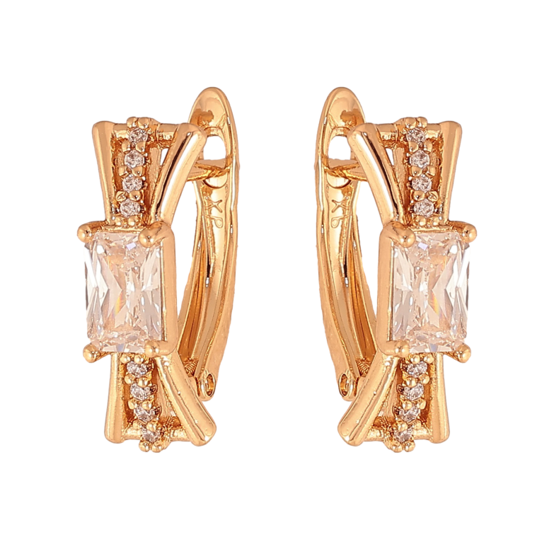 Сережки Xuping колір Позолота 18К англійський замок "Візерунок з кристалами" фото №20