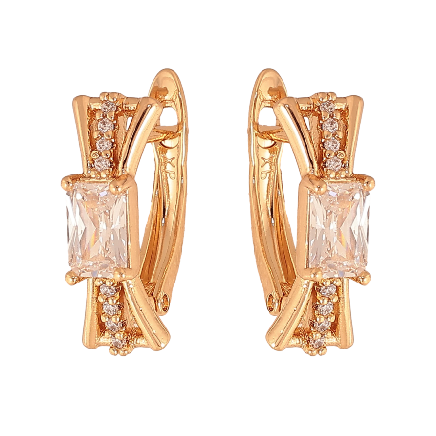 Сережки Xuping колір Позолота 18К англійський замок "Візерунок з кристалами" фото №1