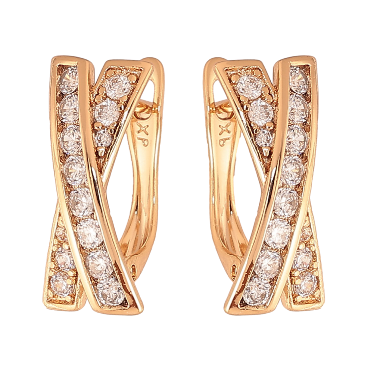 Серьги Xuping цвет Позолота 18К английский замок "Узор с кристаллами" фото №16