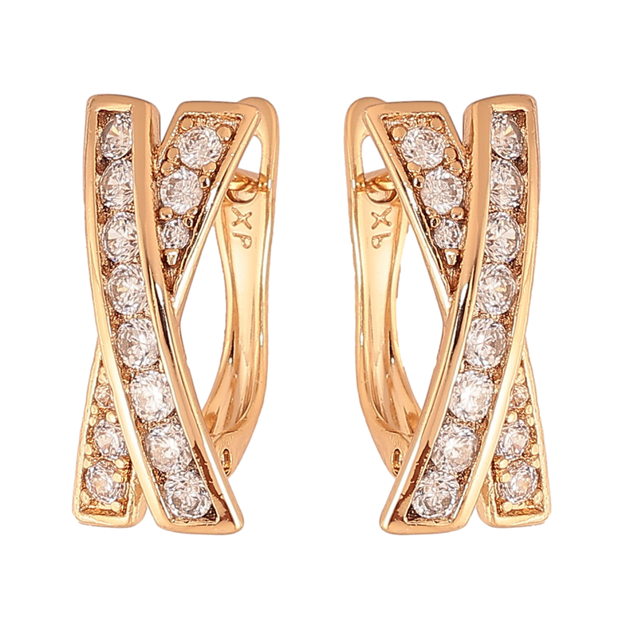 Серьги Xuping цвет Позолота 18К английский замок "Узор с кристаллами" фото №1