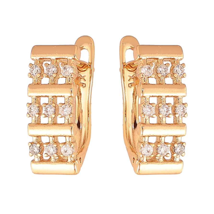 Серьги Xuping цвет Позолота 18К английский замок "Узор с кристаллами" фото №1