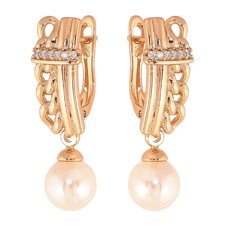 Сережки Xuping колір Позолота 18К англійський замок "Перлинні підвіски" фото №6 Сережки Xuping колір Позолота 18К англійський замок "Перлинні підвіски" фото №6