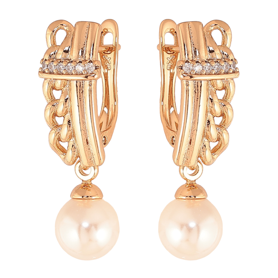 Сережки Xuping колір Позолота 18К англійський замок "Перлинні підвіски" фото №1 Сережки Xuping колір Позолота 18К англійський замок "Перлинні підвіски" фото №1