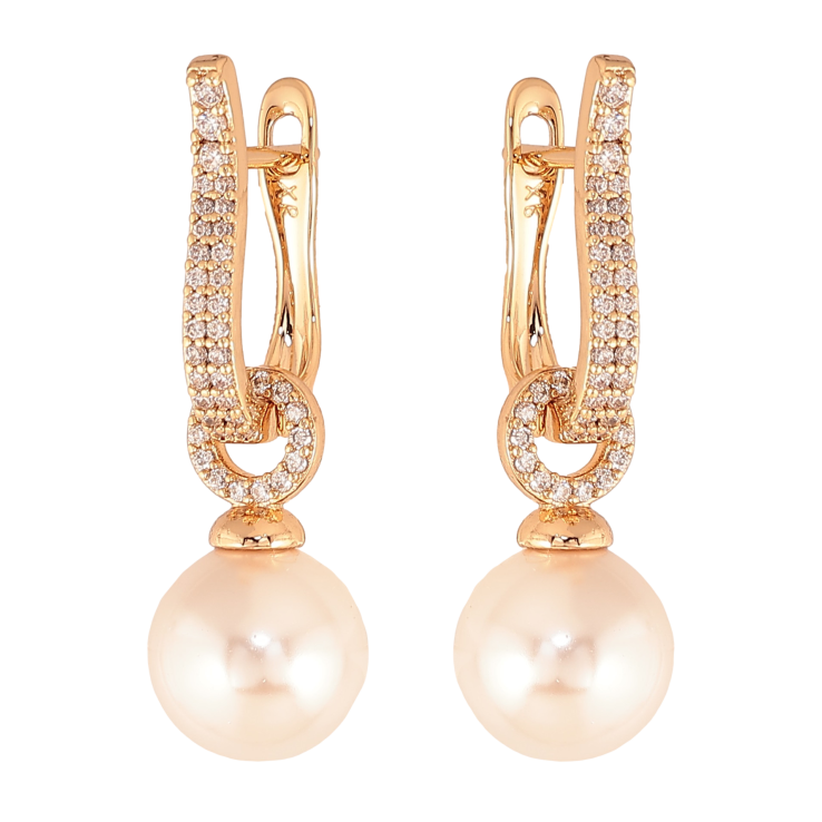 Серьги Xuping цвет Позолота 18К английский замок "Жемчужные подвески" 2 в 1 фото №14