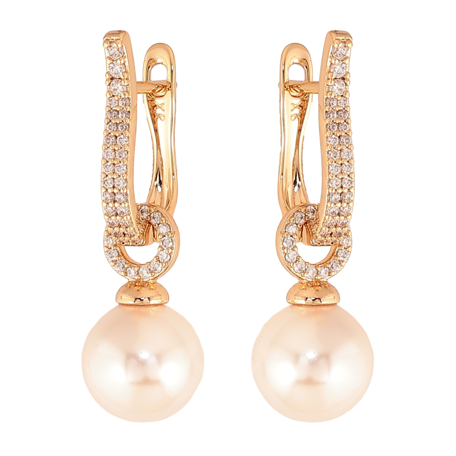 Серьги Xuping цвет Позолота 18К английский замок "Жемчужные подвески" 2 в 1 фото №1