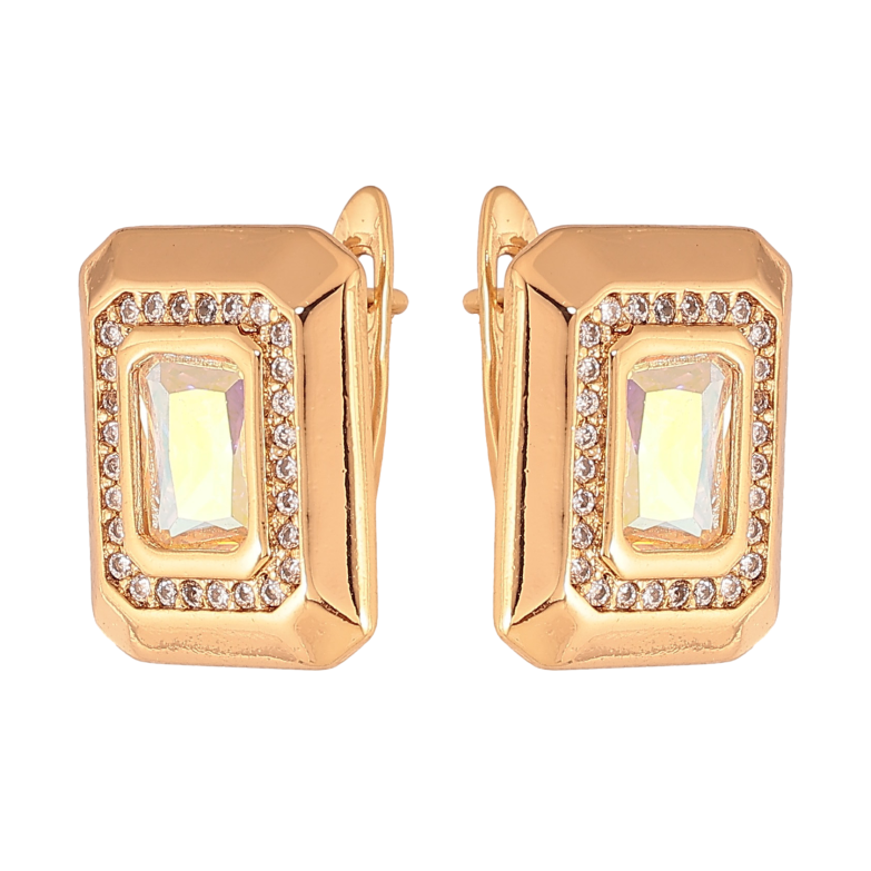 Сережки Xuping колір Позолота 18К англійський замок "Візерунок з райдужними кристалами" фото №5 Сережки Xuping колір Позолота 18К англійський замок "Візерунок з райдужними кристалами" фото №5