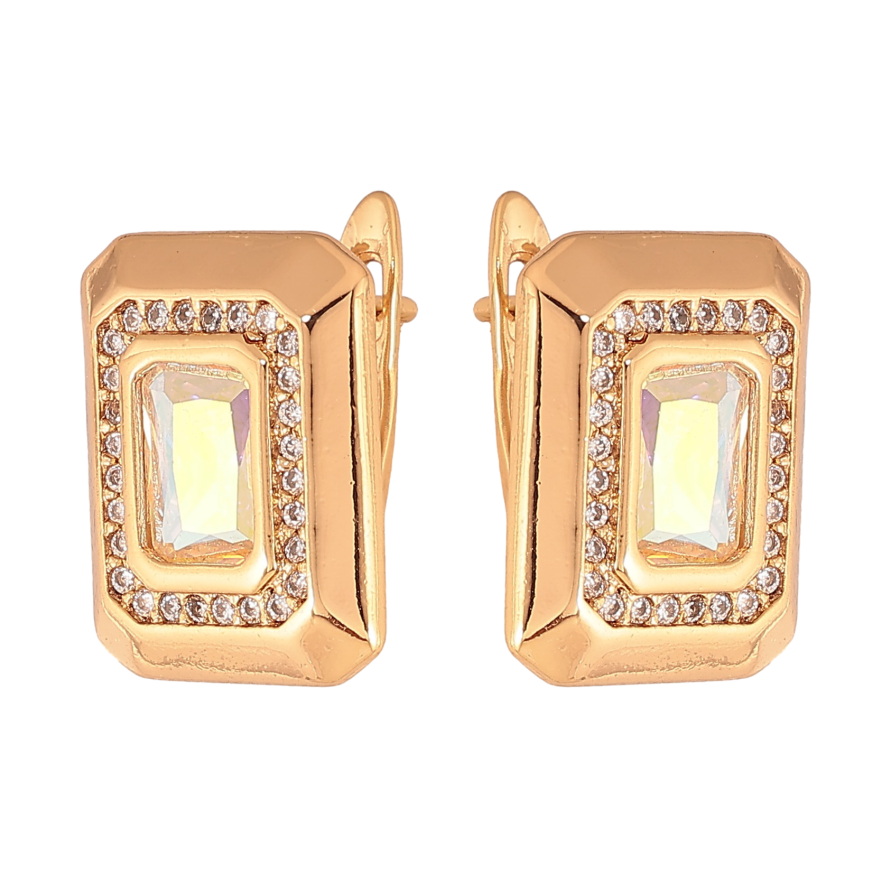 Сережки Xuping колір Позолота 18К англійський замок "Візерунок з райдужними кристалами" фото №1