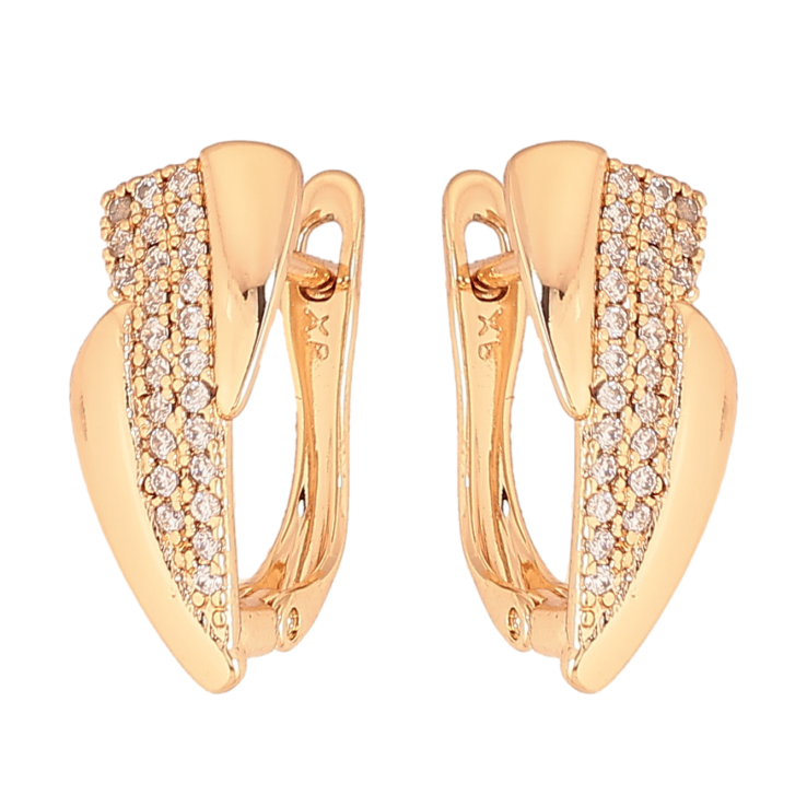 Серьги Xuping цвет Позолота 18К английский замок "Узор с кристаллами" фото №7