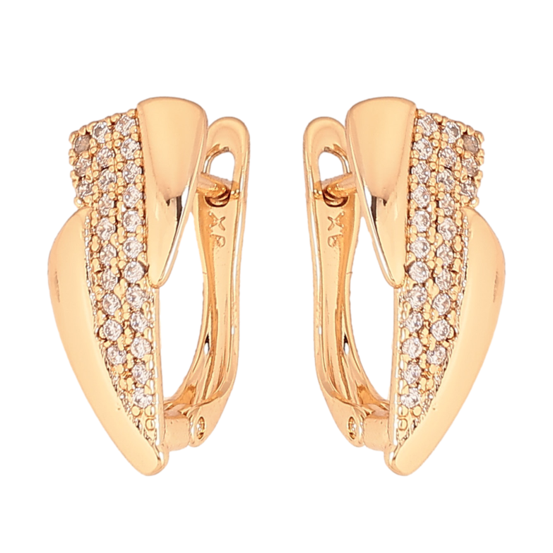 Серьги Xuping цвет Позолота 18К английский замок "Узор с кристаллами" фото №1