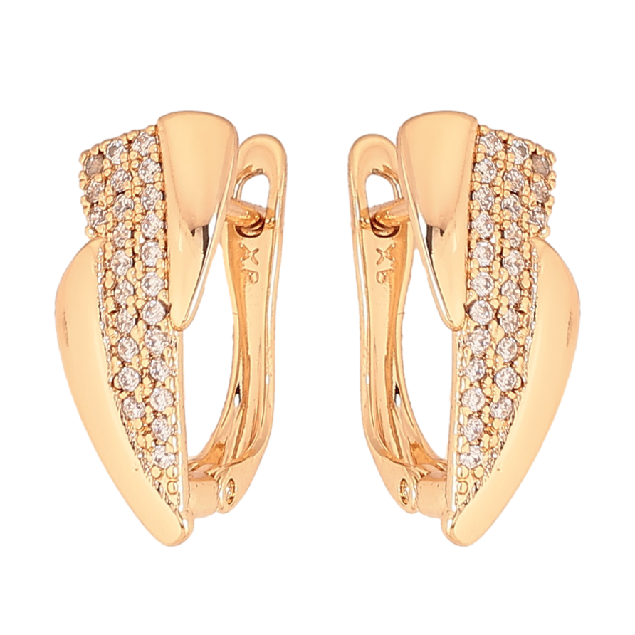 Серьги Xuping цвет Позолота 18К английский замок "Узор с кристаллами" фото №1