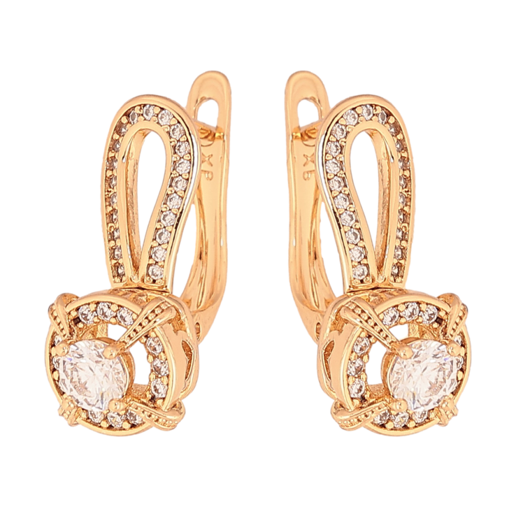 Серьги Xuping цвет Позолота 18К английский замок "Узор с кристаллами" фото №4