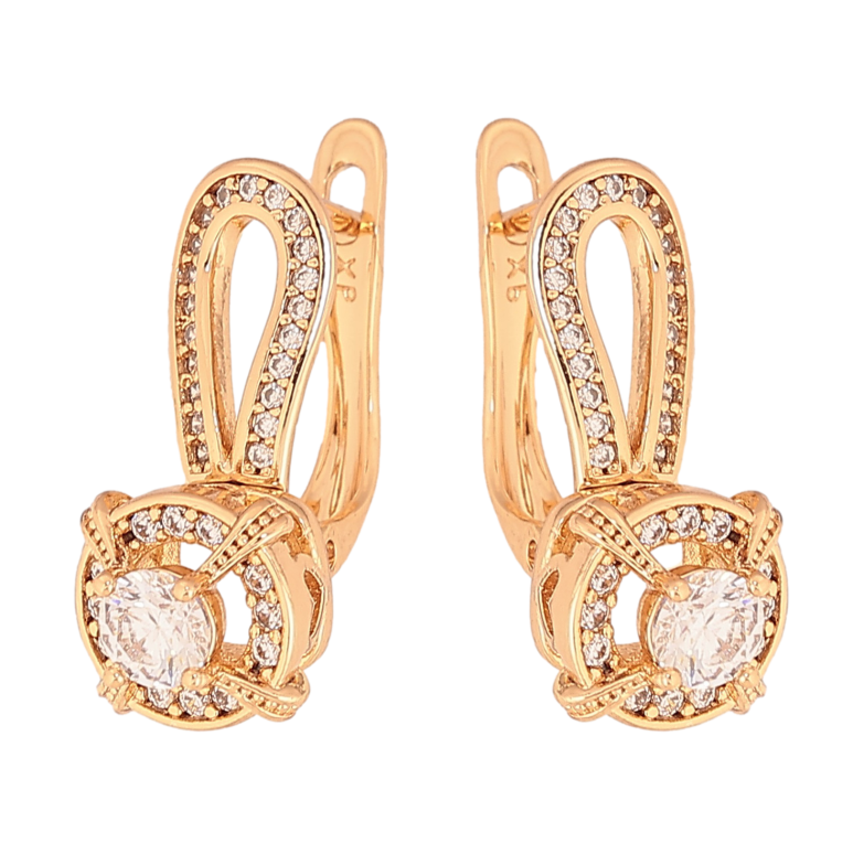 Сережки Xuping колір Позолота 18К англійський замок "Візерунок з кристалами" фото №1