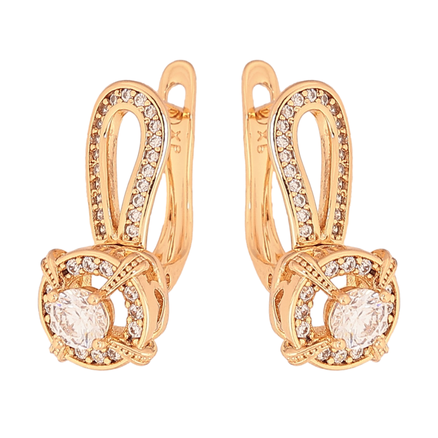 Серьги Xuping цвет Позолота 18К английский замок "Узор с кристаллами" фото №1