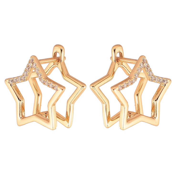 Серьги Xuping цвет Позолота 18К английский замок "Звезды с кристаллами" фото №2