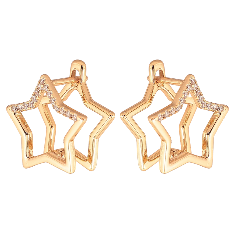 Серьги Xuping цвет Позолота 18К английский замок "Звезды с кристаллами" фото №1