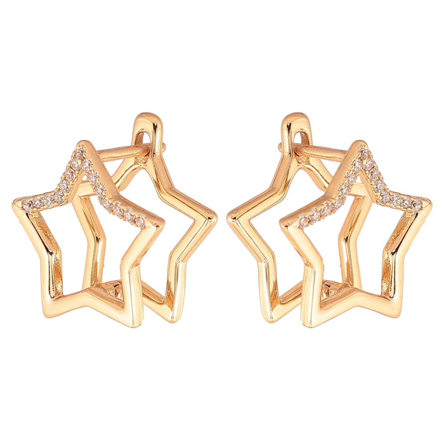 Серьги Xuping цвет Позолота 18К английский замок "Звезды с кристаллами" фото №1