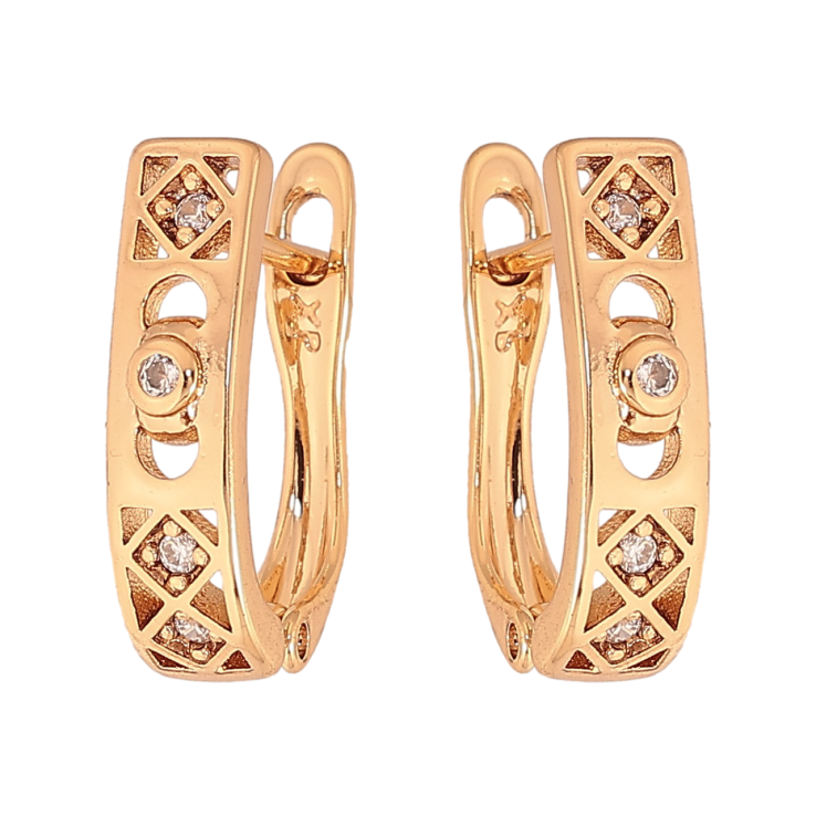 Серьги Xuping цвет Позолота 18К английский замок "Узор с кристаллами" фото №4