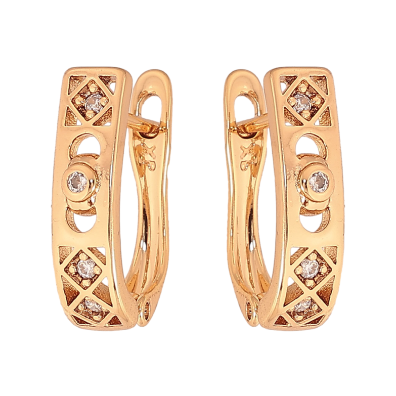 Серьги Xuping цвет Позолота 18К английский замок "Узор с кристаллами" фото №1