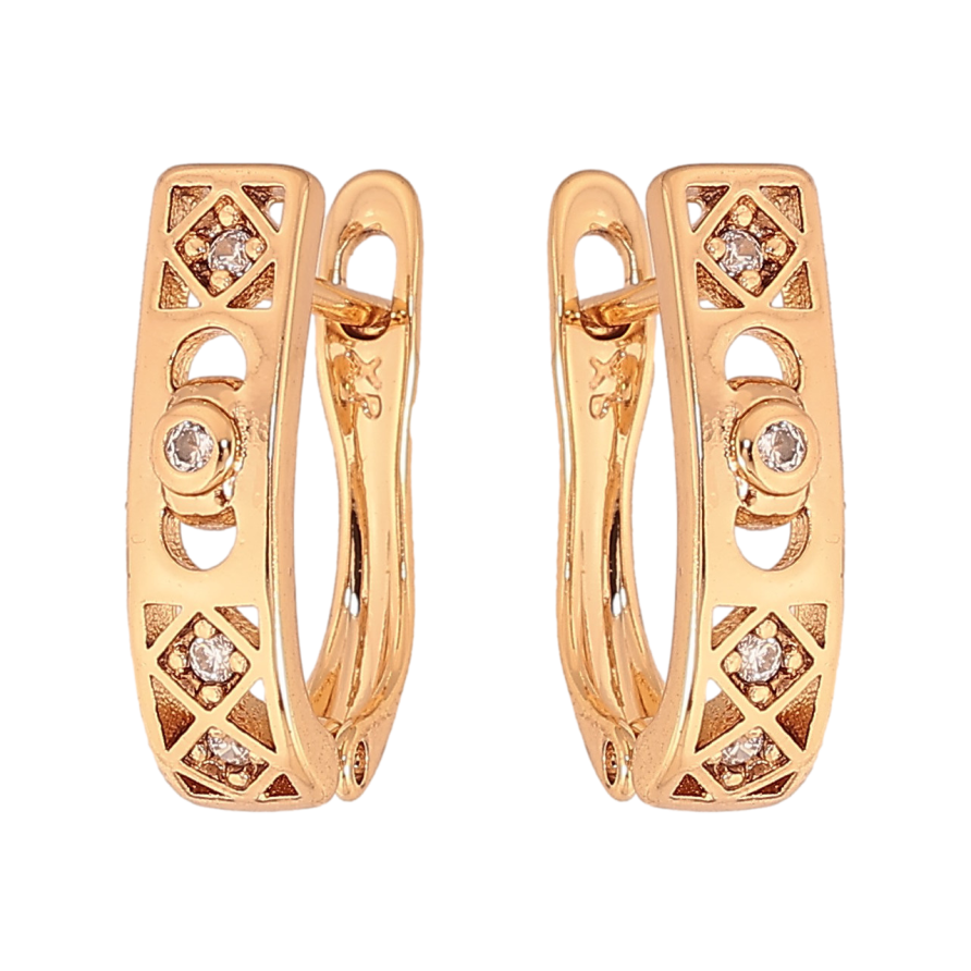 Серьги Xuping цвет Позолота 18К английский замок "Узор с кристаллами" фото №1