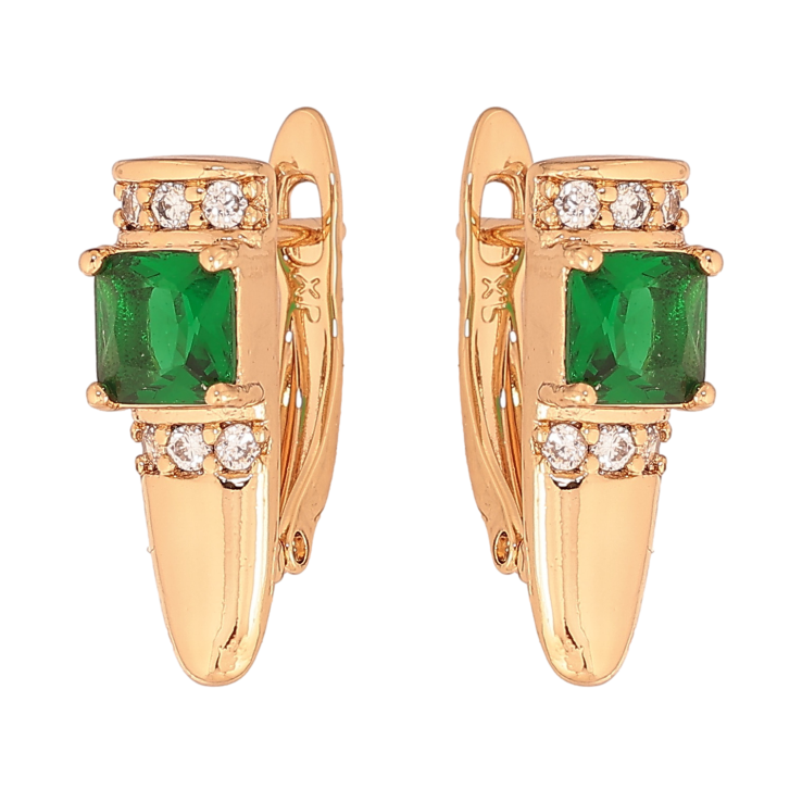 Серьги Xuping цвет Позолота 18K английский замок "Узор с зелеными кристаллами" фото №25