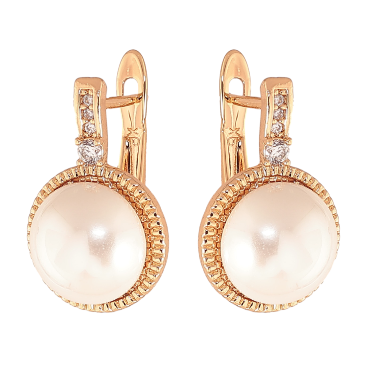 Серьги Xuping цвет Позолота 18K английский замок "Узор с кристаллами и жемчужинами" фото №2 Серьги Xuping цвет Позолота 18K английский замок "Узор с кристаллами и жемчужинами" фото №2