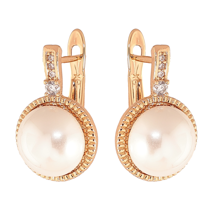 Серьги Xuping цвет Позолота 18K английский замок "Узор с кристаллами и жемчужинами" фото №1