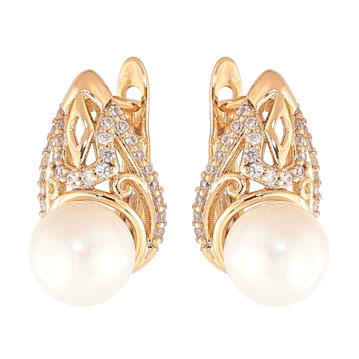 Серьги Xuping цвет Позолота 18K английский замок "Узор с кристаллами и жемчужинами" фото №22 Серьги Xuping цвет Позолота 18K английский замок "Узор с кристаллами и жемчужинами" фото №22