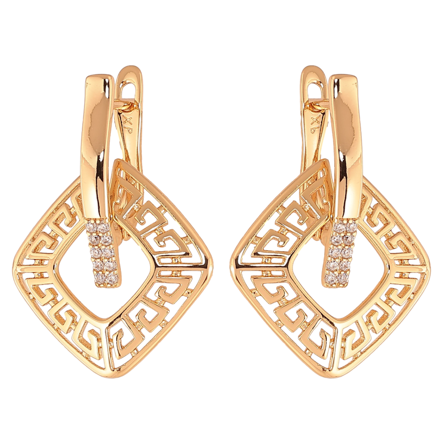 Серьги Xuping цвет Позолота 18K английский замок "Ромбовый узор с кристаллами" фото №1