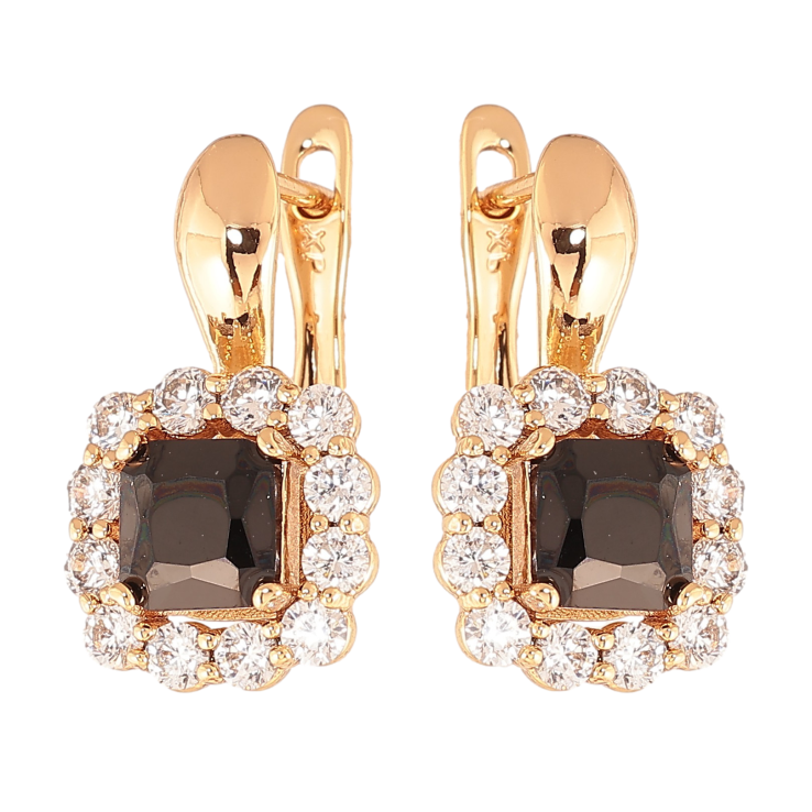 Серьги Xuping цвет Позолота 18K английский замок "Черные кристаллы в обрамлении" фото №18 Серьги Xuping цвет Позолота 18K английский замок "Черные кристаллы в обрамлении" фото №18