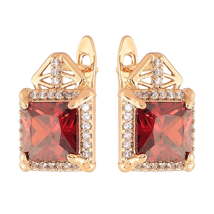 Серьги Xuping цвет Позолота 18K английский замок "Узор с красными кристаллами" фото №25