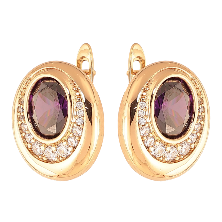 Серьги Xuping цвет Позолота 18K английский замок "Узор с сиреневыми кристаллами" фото №17