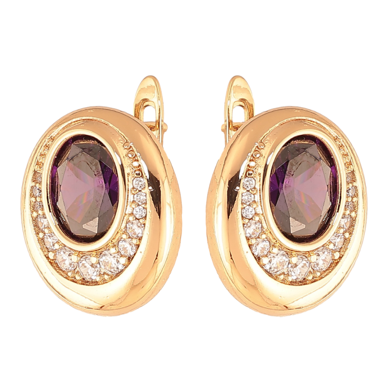 Серьги Xuping цвет Позолота 18K английский замок "Узор с сиреневыми кристаллами" фото №1