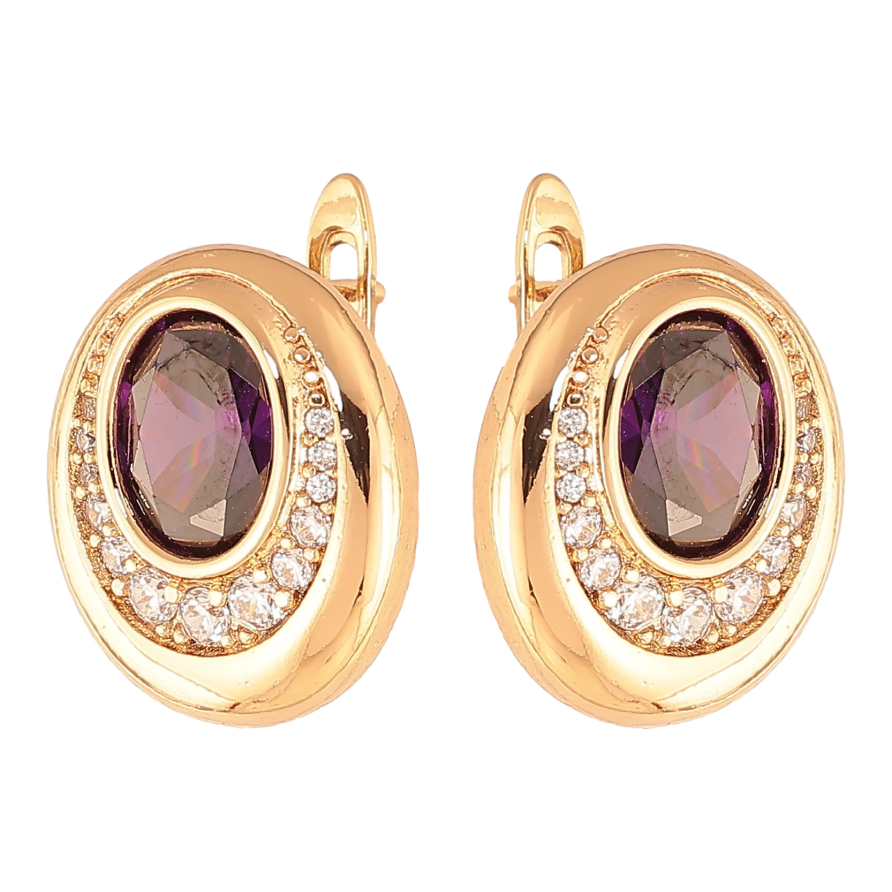 Сережки Xuping колір Позолота 18K англійський замок "Візерунок з бузковими кристалами" фото №1