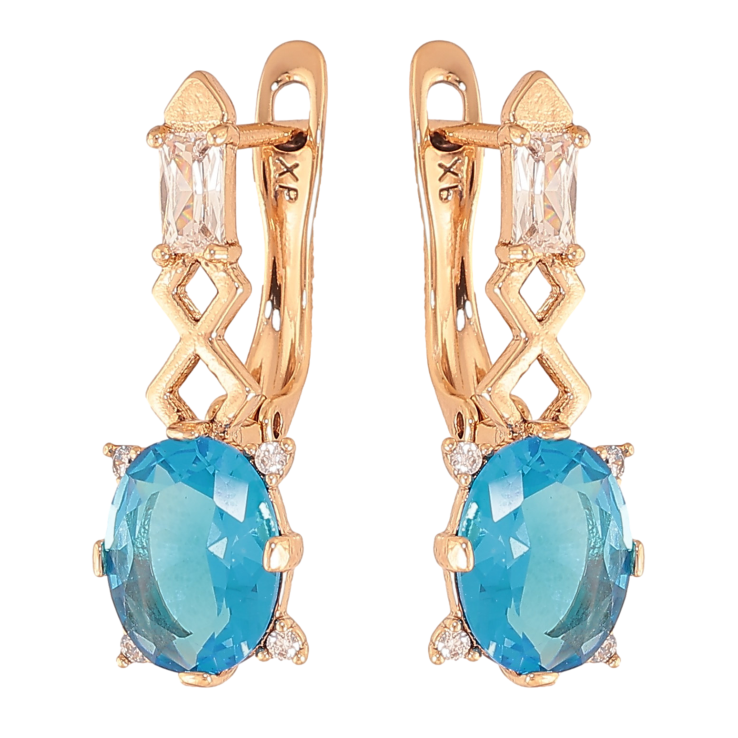 Серьги Xuping цвет Позолота 18K английский замок "Узор с голубыми кристаллами" фото №3 Серьги Xuping цвет Позолота 18K английский замок "Узор с голубыми кристаллами" фото №3