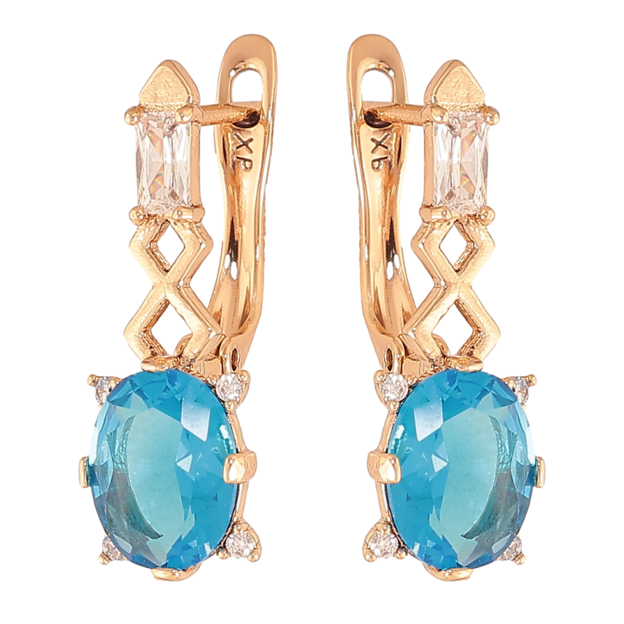 Серьги Xuping цвет Позолота 18K английский замок "Узор с голубыми кристаллами" фото №1