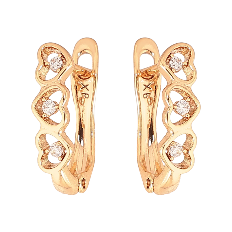 Серьги Xuping цвет Позолота 18K английский замок "Узор сердечки с кристаллами" фото №1