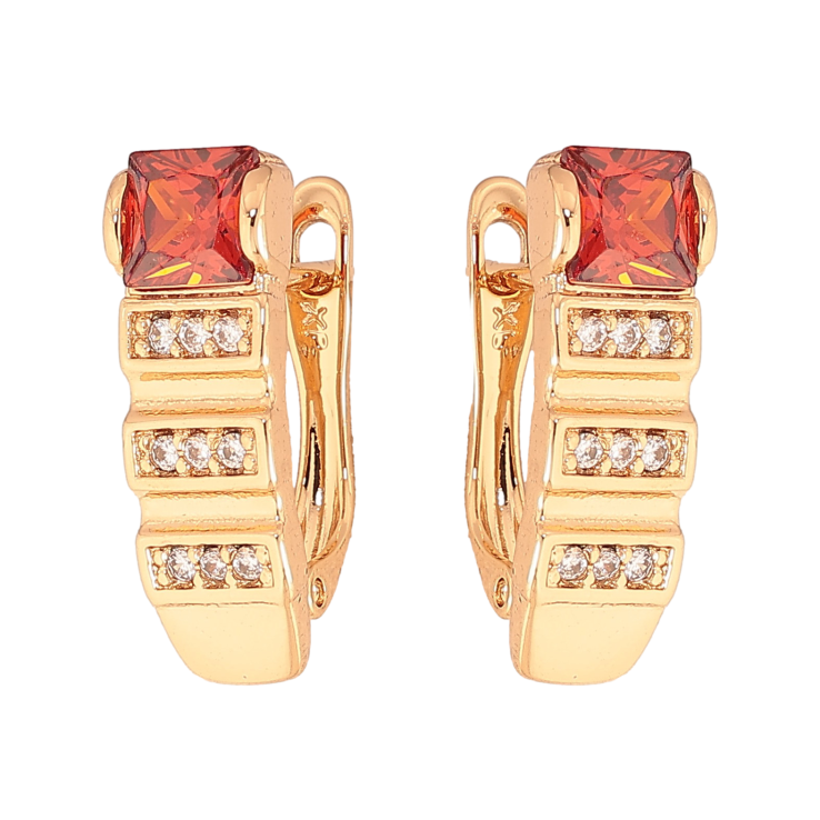 Сережки Xuping колір Позолота 18K англійський замок "Візерунок з червоними кристалами" фото №21