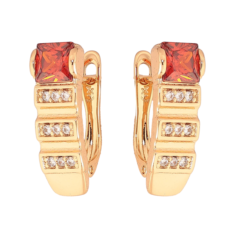 Серьги Xuping цвет Позолота 18K английский замок "Узор с красными кристаллами" фото №1