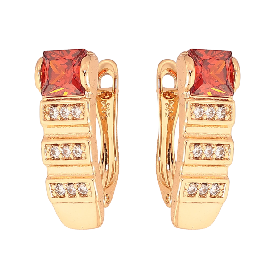 Сережки Xuping колір Позолота 18K англійський замок "Візерунок з червоними кристалами" фото №1