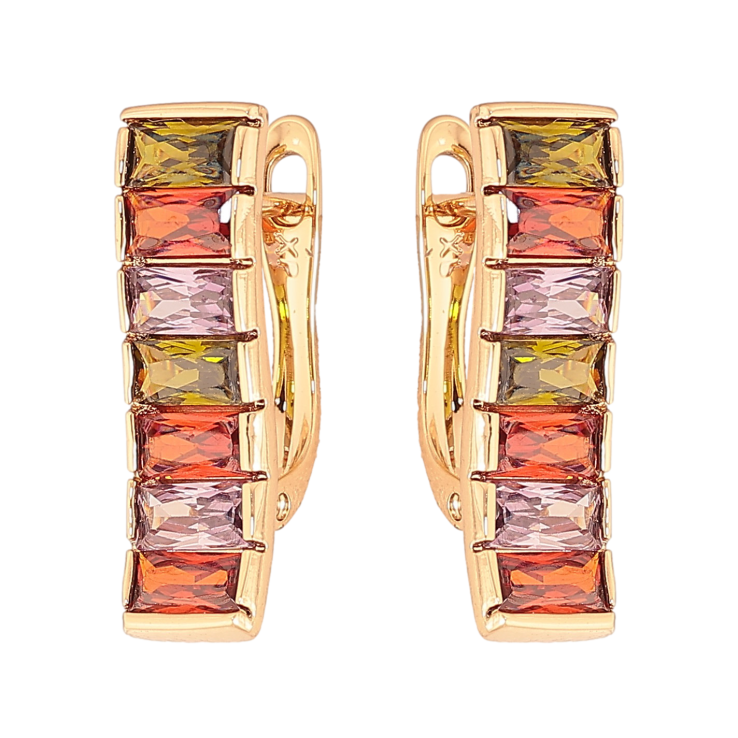 Сережки Xuping колір Позолота 18K англійський замок "Доріжки різнокольорових кристалів" фото №18