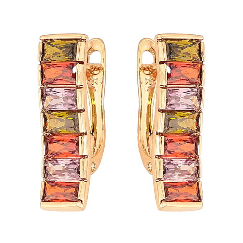 Серьги Xuping цвет Позолота 18K английский замок "Дорожки разноцветных кристаллов" фото №1